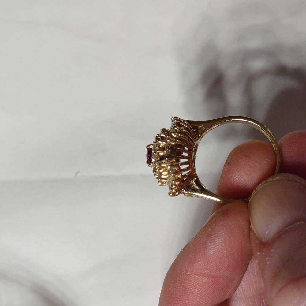 Ruby and diamond ring 14k yellow gold, ballerina from the 1990s - Picture 6 of 12